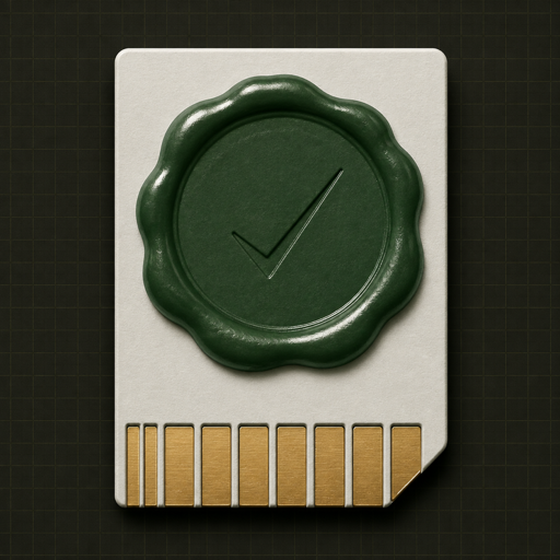 The TrapDock app icon: an SD card sealed with a green wax stamp.